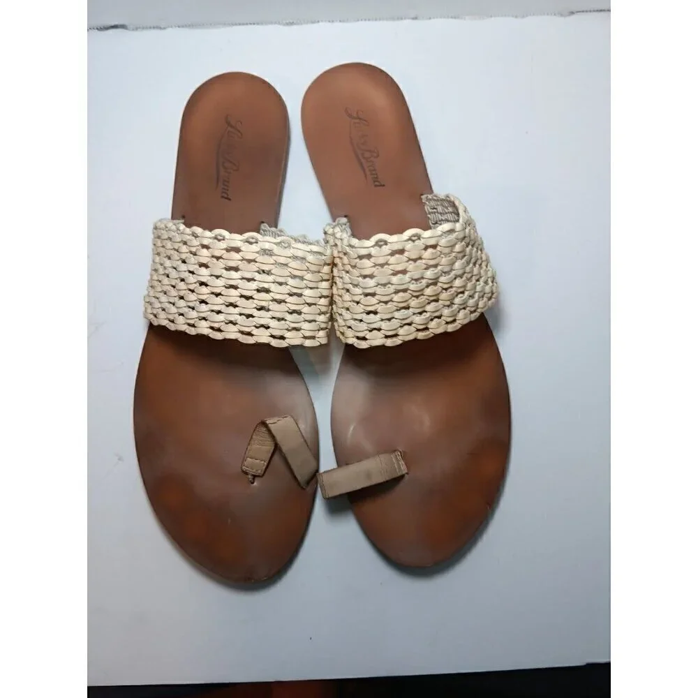 Lucky Brand Leather Baheeti Beige Summer Slide Sandal
